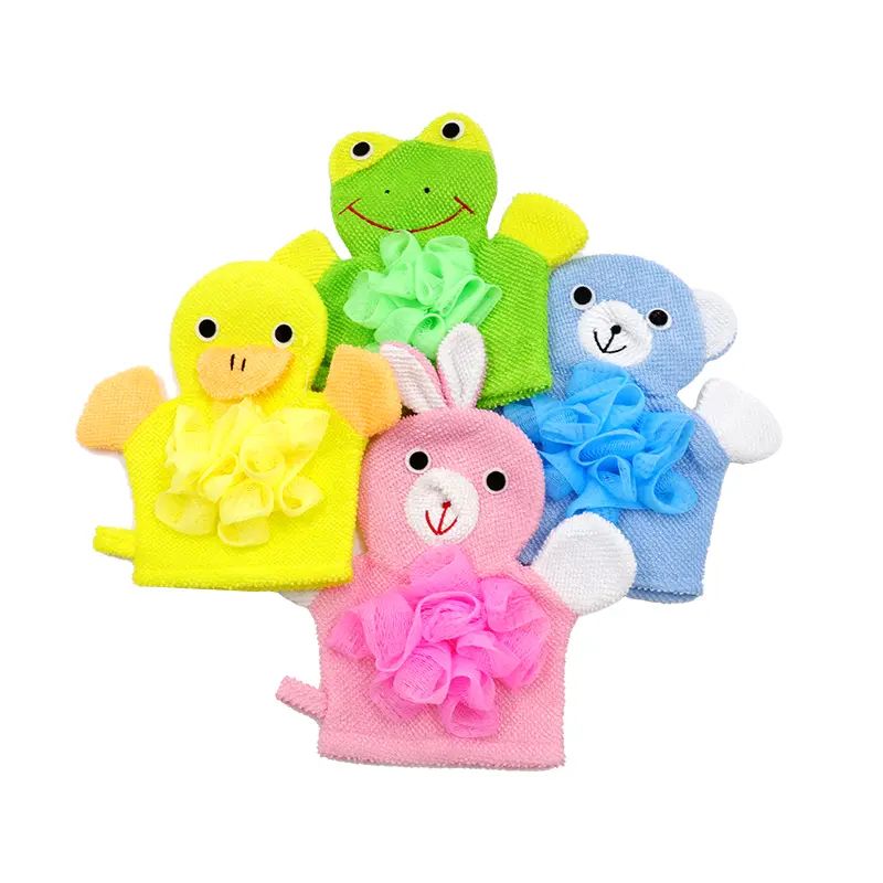 4pcs Loofah Exfoliating Glove Cartoon Animal Body Exfoliator Double Sided Bath Sponge